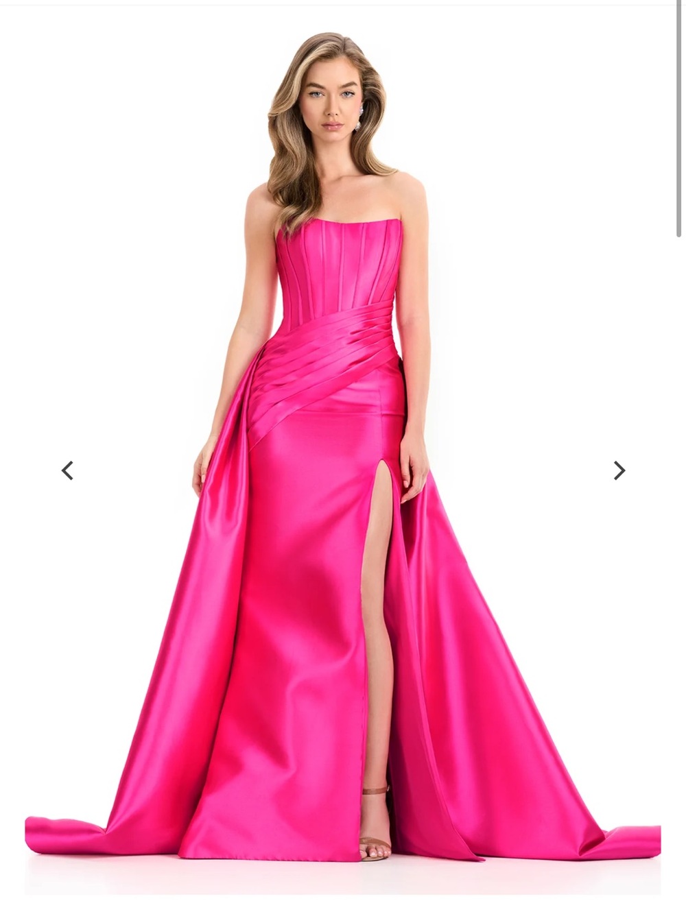 Ashley Lauren Strapless Fuchsia Satin Evening Gown